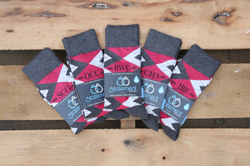 Cherry Red and Gray Customized Text Groomsmen Dress Socks