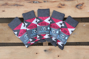 Cherry Red and Gray Customized Text Groomsmen Dress Socks