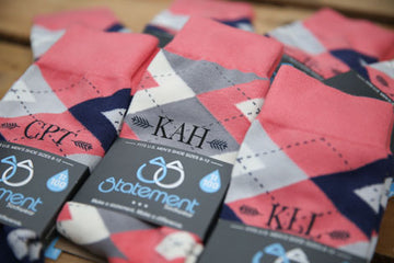 Coral and Navy Argyle Customized Monogram Groomsmen Dress Socks