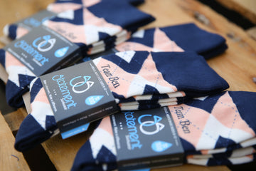 Peach and Navy Customized Text Groomsmen Dress Socks