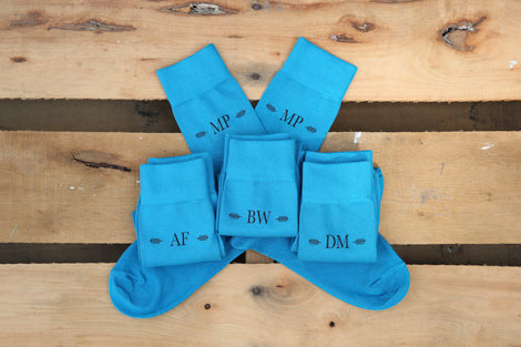 Solid Teal Customized Monogram Groomsmen Dress Socks