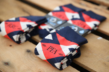 Persimmon Orange-Red Navy Argyle Customized Monogram Groomsmen Dress Socks