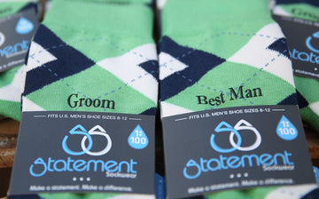 Clover Green Navy Argyle Customized Text Groomsmen Dress Socks