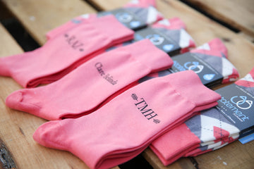 Coral Solid & Argyle Customized Text Monogram Groomsmen Dress Socks