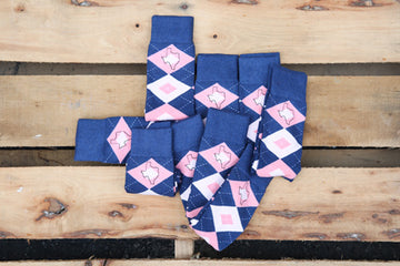 Flamingo Pink Navy Argyle Customized Image Groomsmen Dress Socks