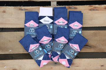 Flamingo and Navy Argyle Customized Text Groomsmen Dress Socks