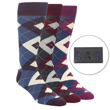 Dark Reds Men's Argyle Dress Socks Gift Box 3 Pack Men's Size 8-12