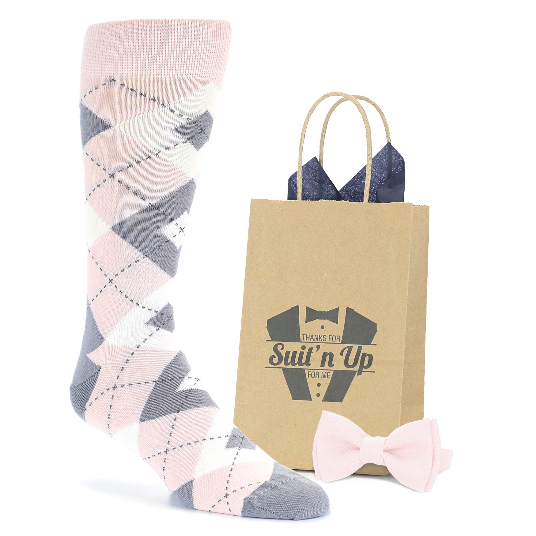 Blush Light Pink Argyle Wedding Groomsmen Men's Dress Socks with Matching Bow Tie U.S. Men's Shoe Sizes 8-12 Blush Light Pink Argyle Wedding Groomsmen Men's Dress Socks with Matching Bow Tie U.S. Men's Shoe Sizes 8-12