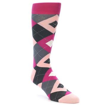 Fuchsia Pink Argyle Wedding Groomsmen Men's Dress Socks