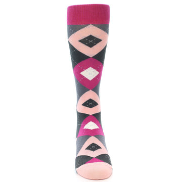 Fuchsia Pink Argyle Wedding Groomsmen Men's Dress Socks