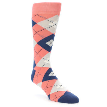 Coral Navy Argyle Wedding Groomsmen Men's Dress Socks