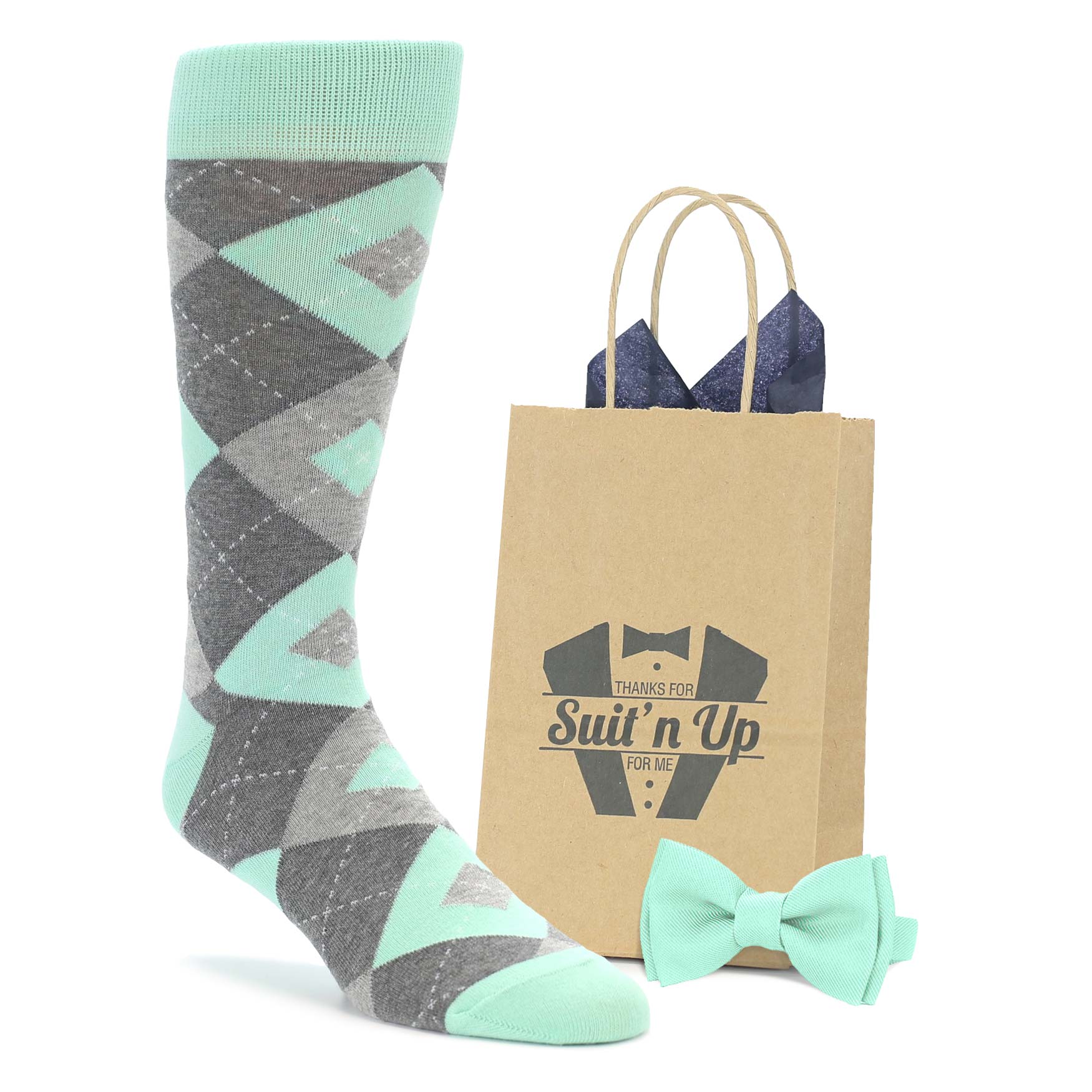 Mint Gray Argyle Wedding Groomsmen Men's Dress Socks with Matching Bow Tie U.S. Men's Shoe Sizes 13-16 Mint Gray Argyle Wedding Groomsmen Men's Dress Socks with Matching Bow Tie U.S. Men's Shoe Sizes 13-16