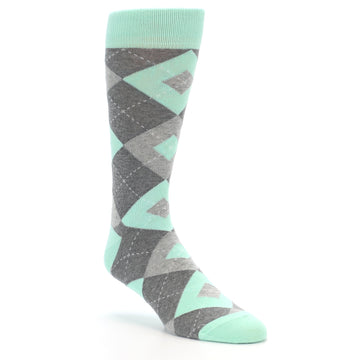 Mint Gray Argyle Wedding Groomsmen Men's Dress Socks