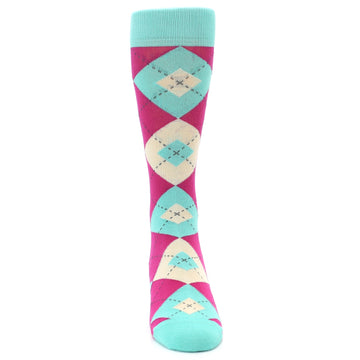 Spa Green Fuchsia Argyle Wedding Groomsmen Men’s Dress Socks
