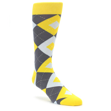 Golden Yellow Gray Light Blue Argyle Men’s Dress Socks