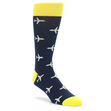 Navy Yellow Airplane Pattern Men’s Dress Socks