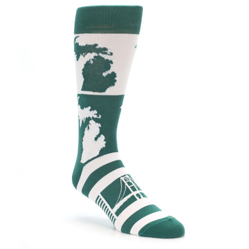 Green White Michigan Socks - Men's Novelty Dress Socks