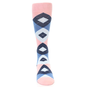 Pink Blue Argyle Wedding Groomsmen Men’s Dress Socks