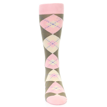 Pink Brown Tan Argyle Wedding Groomsmen Men’s Dress Socks