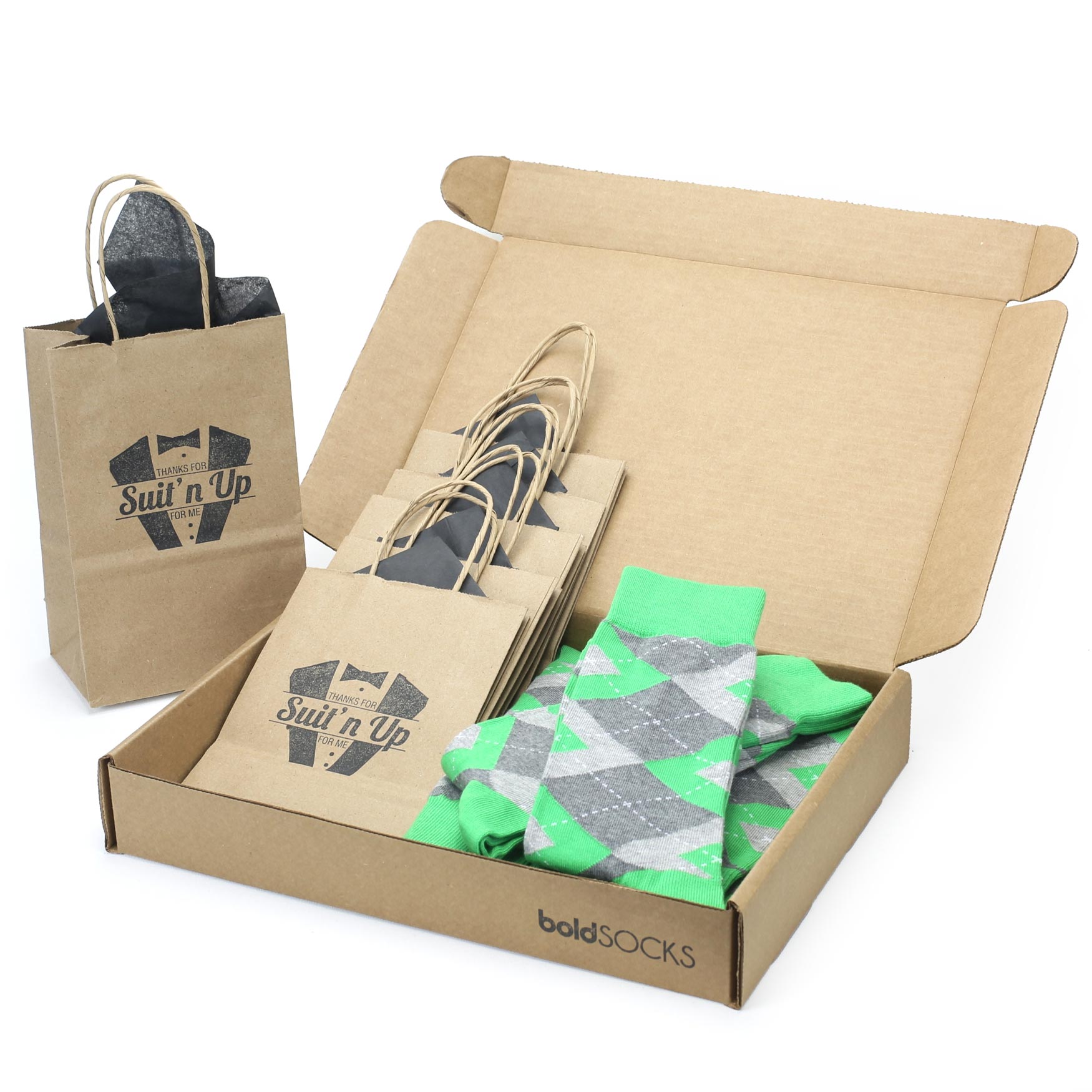 Customizable Groomsmen Gift Set Kelly Green Gray Argyle Mens Dress Socks