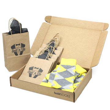 Customizable Groomsmen Gift Set Lemon Yellow Gray Argyle Men’s Dress Socks