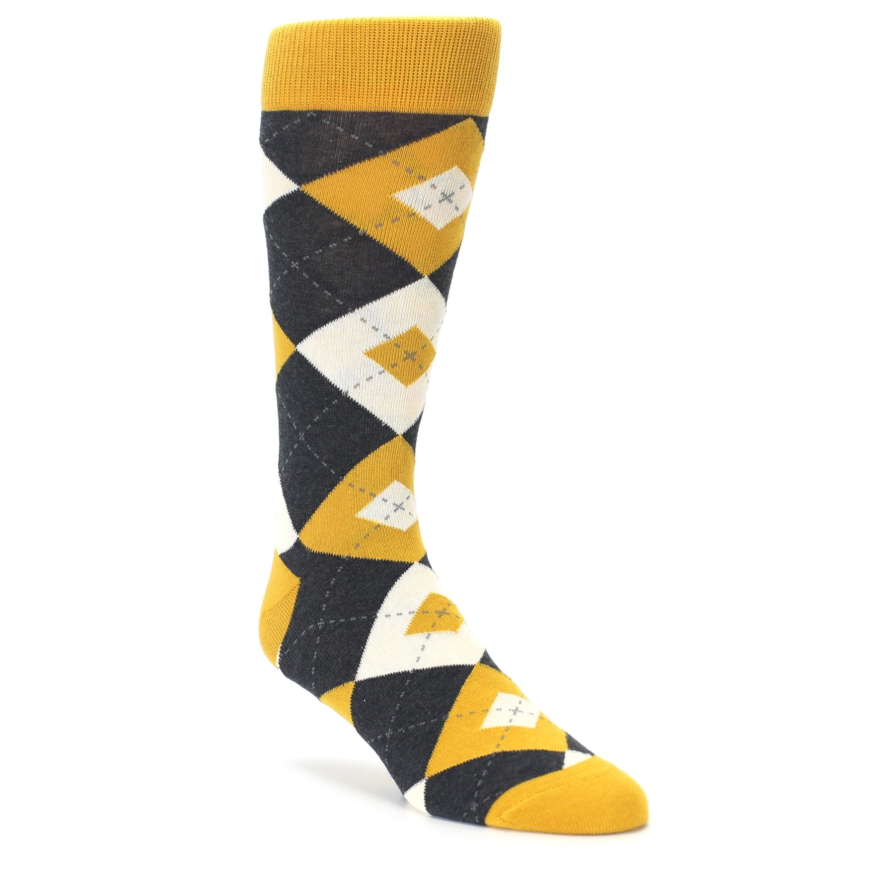 yellow and grey dress socks Men's Groomsmen Wedding Dress Socks Golden Yellow With Grey polka dots-MA046