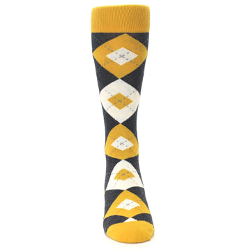 Mustard Yellow Grey Argyle Men's Dress Socks