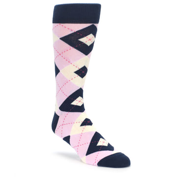 Candy Tickled Pink Navy Argyle Wedding Groomsmen Men's Dress Socks