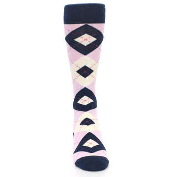 Candy Tickled Pink Navy Argyle Wedding Groomsmen Men's Dress Socks