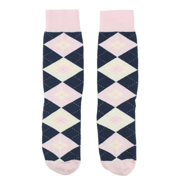 Blush Petal Navy Argyle Wedding Groomsmen Men's Dress Socks with Matching Bow Tie