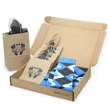 Customizable Groomsmen Gift Set Ocean Capri Blue Gray Argyle Men’s Dress Socks