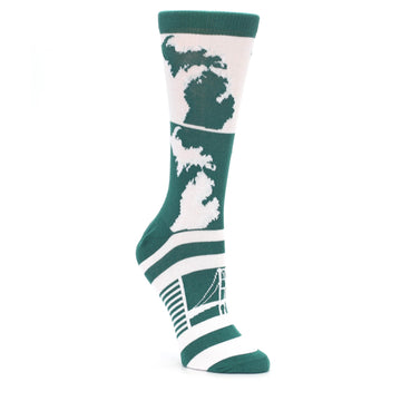 Green White Michigan Socks - Women's Novelty Socks