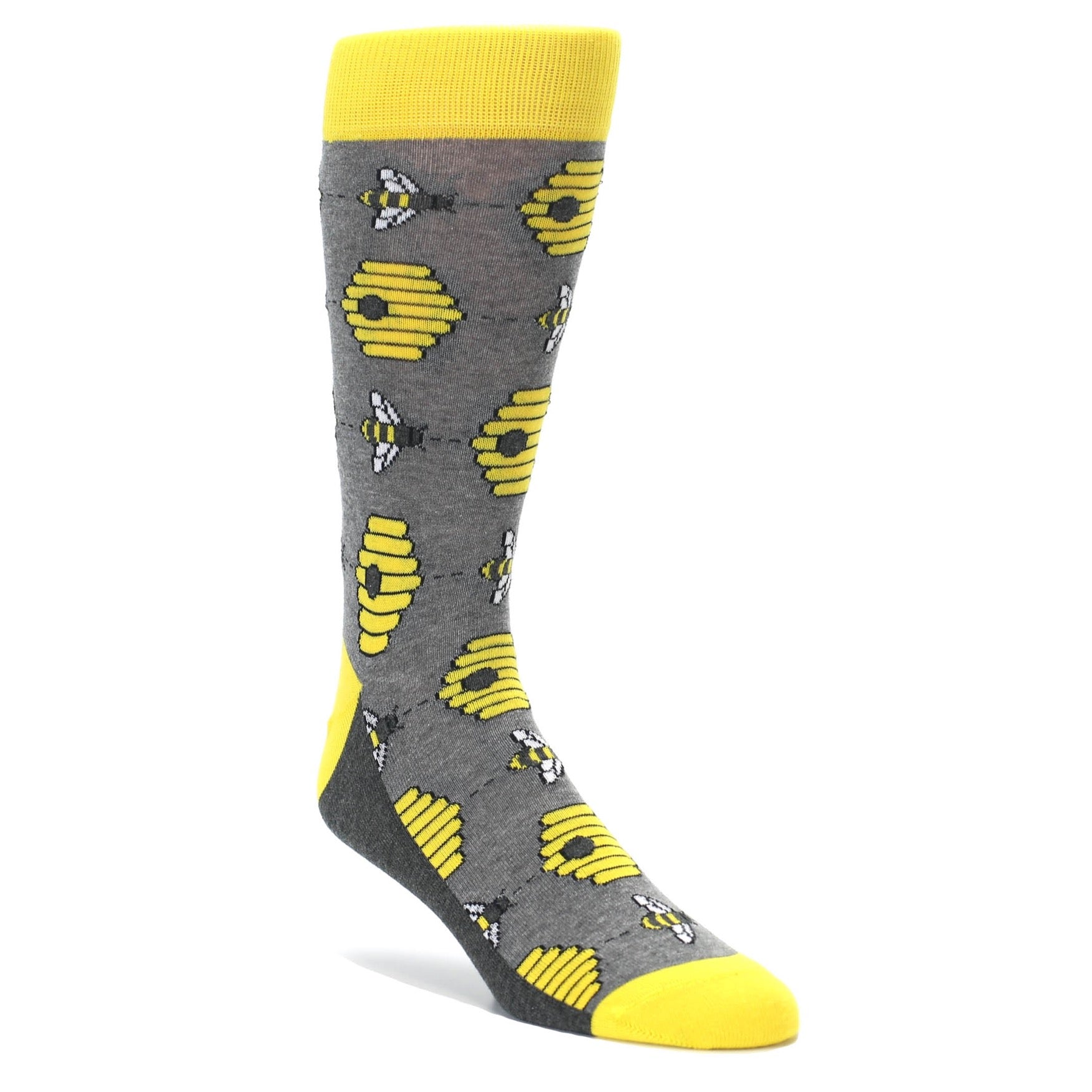 Gray Yellow Honey Bees Men's Dress Socks U.S. Mens Shoe Size 13-16 Gray Yellow Honey Bees Men's Dress Socks U.S. Mens Shoe Size 13-16