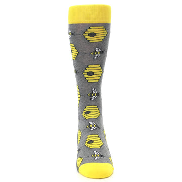 Gray Yellow Honey Bees Men's Dress Socks