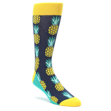 Navy Yellow Pineapple Men's Dress Socks