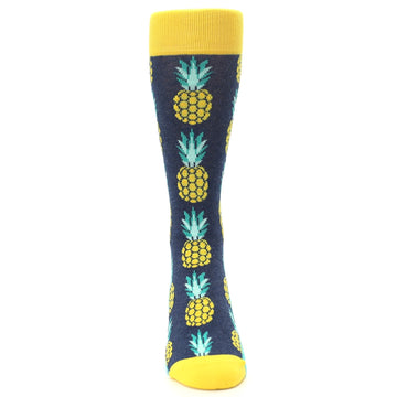 Navy Yellow Pineapple Men's Dress Socks