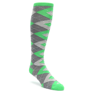 Kelly-Green-Gray-Argyle-Mens-Over-the-Calf-Dress-Socks-Statement-Sockwear