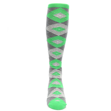 Kelly Green Gray Argyle Socks - Men's Over-the-Calf Socks