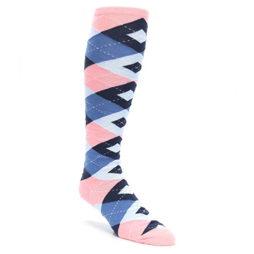 Pink Blue Navy Argyle Men's Over-the-Calf Dress Socks
