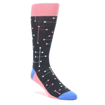Pink Charcoal White Dot Line Men's Dress Socks
