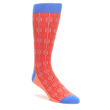 Persimmon Red Blue Feather Optics Men's Dress Socks