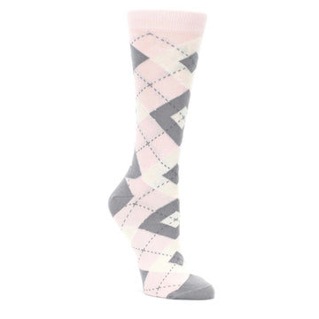 Blush Light Pink Gray Argyle Women's Dress Socks