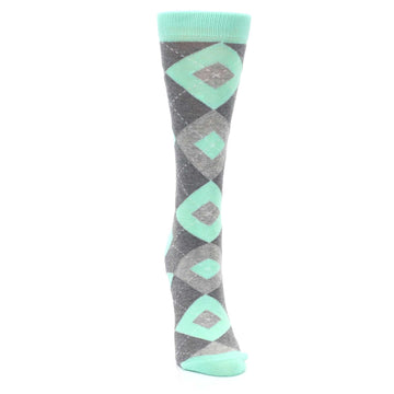 Mint Green Gray Argyle Women's Dress Socks