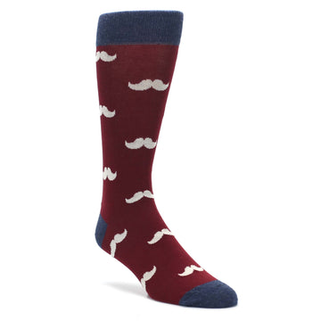 Burgundy Mustache Socks - Men’s Novelty Dress Socks