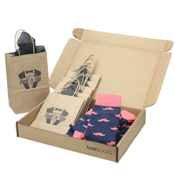 Customizable Groomsmen Gift Set Coral Navy Mustache Men's Dress Socks