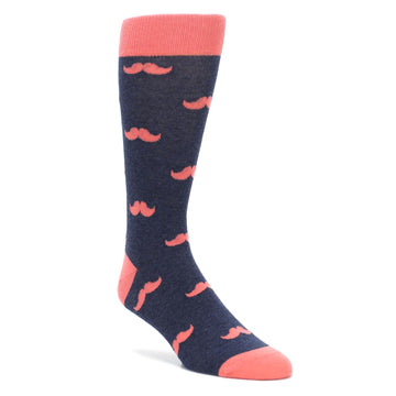 Coral Navy Mustache Groomsmen Wedding Men’s Dress Socks