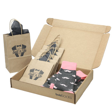 Customizable Groomsmen Gift Set Flamingo Petal Gray Mustache Men's Dress Socks