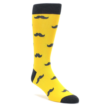 Golden Yellow Gray Mustache Groomsmen Wedding Men’s Dress Socks