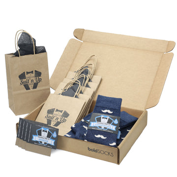 Groomsmen Gift Set Heathered Navy Mustache Men's Dress Socks