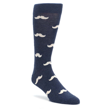 Heathered Navy Mustache Groomsmen Wedding Men’s Dress Socks